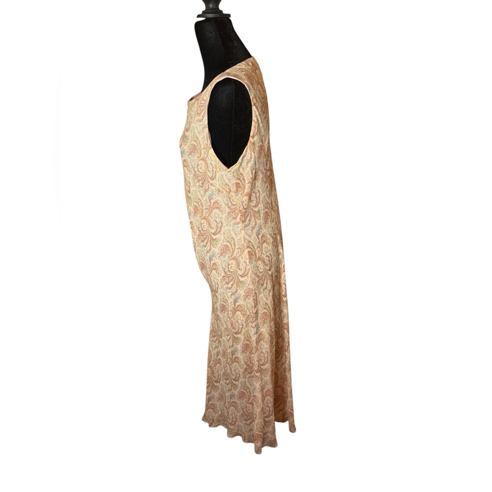 Ann Taylor 100% Silk Paisley Midi Dress Sleeveless Pink Tan Size 12 - Picture 7 of 10